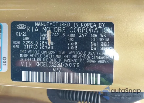 2021 Kia Seltos S Turbo z USA, uszkodzony, nr VIN KNDEUCA25M7202616